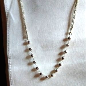 STERLING SILVER BEADED, DOUBLE STRAND AT NECK.  5 INCH EXTENDER. TOTAL 20" LONG.